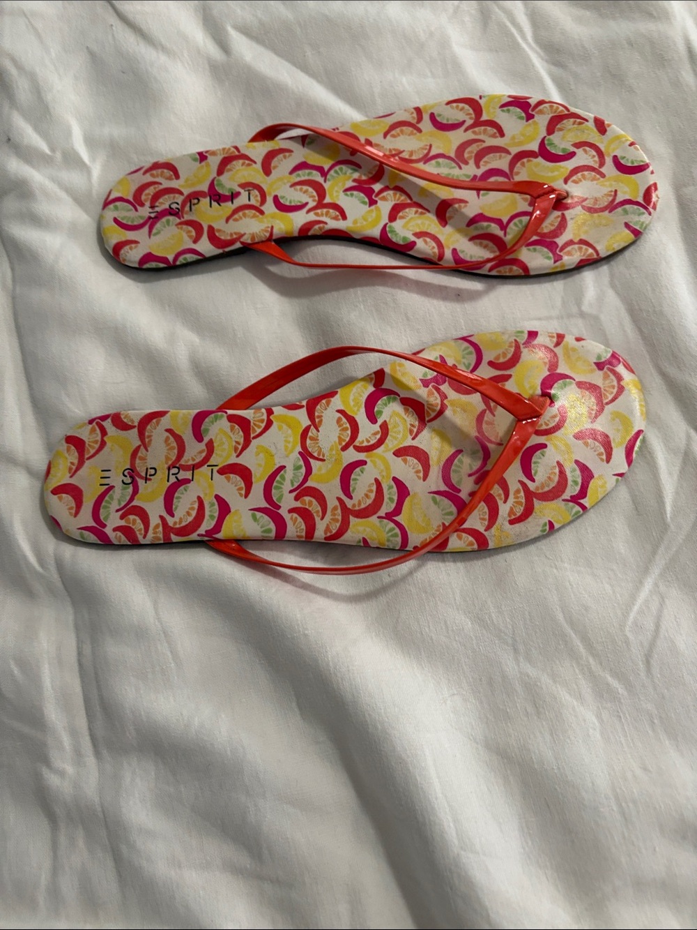 Esprit Women's Multi-Print Flip Flops with Orange Straps
